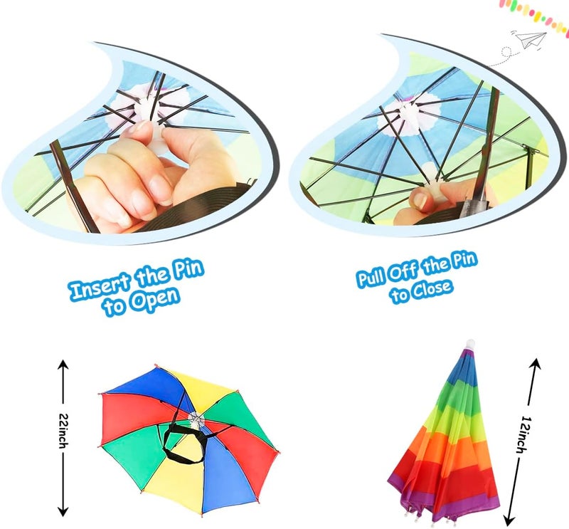 Audaisyly Umbrella Hat, 2 Pack Colorful Party Hats Hands Free Umbrella, Adjustable Headband Fits Women Men Adults for Beach Fishing Gardening - Image 3